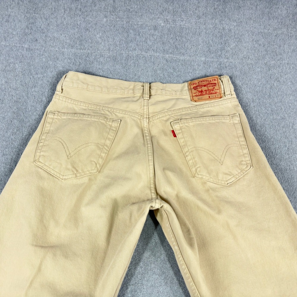 Vintage Levi's 505 Jeans 36x29 Khaki Tan Straight Leg Denim Regular Y2K